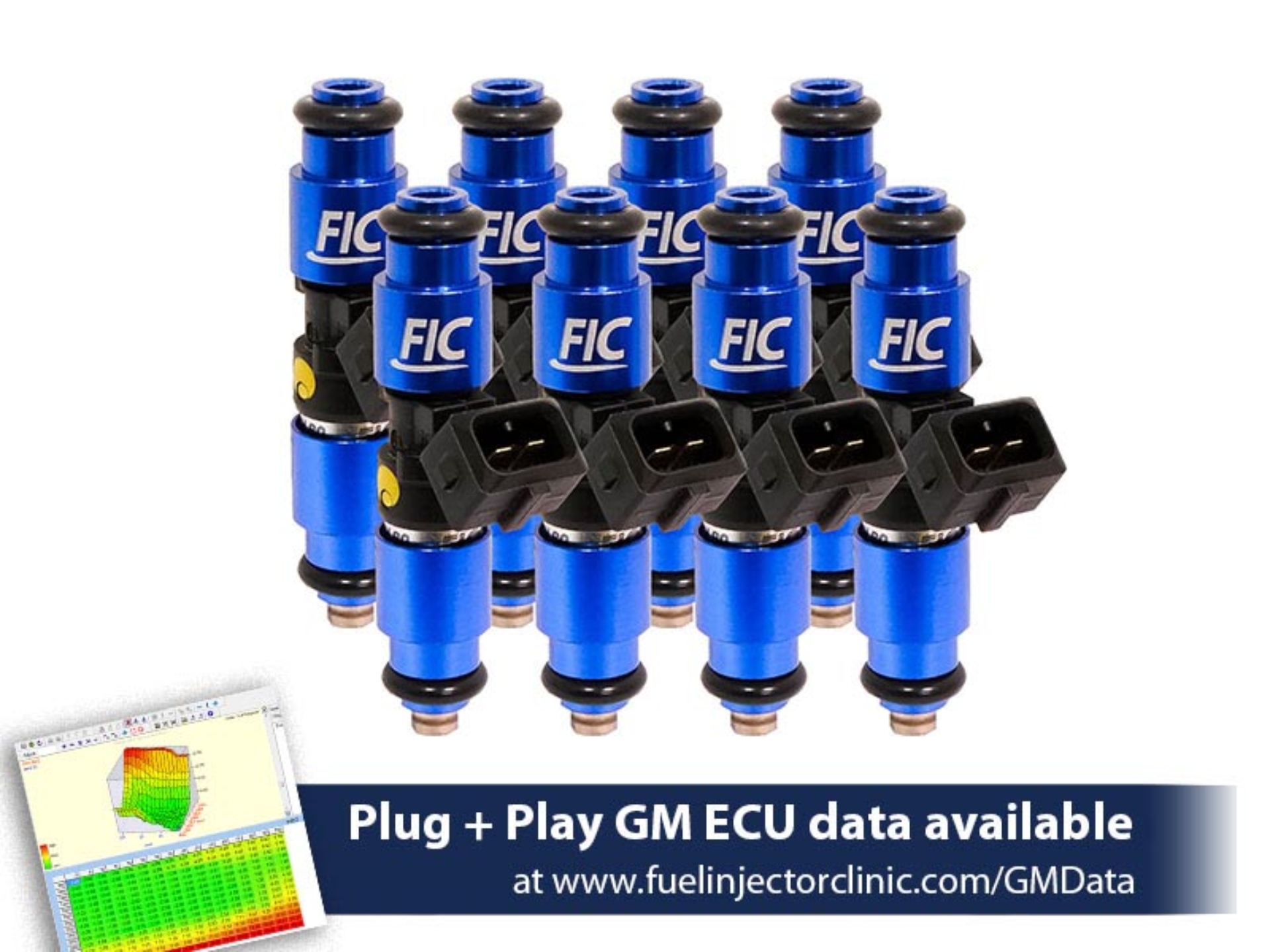 Picture of FIC1200cc (130 lbs/hr at OE 58 PSI fuel pressure) FIC Fuel Injector Clinic Injector Set for SBC engines (High-Z)