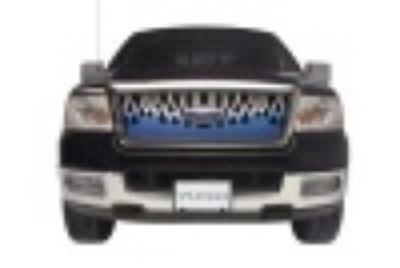 Picture of Putco 07-10 GMC Sierra HD Flaming Inferno Stainless Steel Grilles - Blue Painted