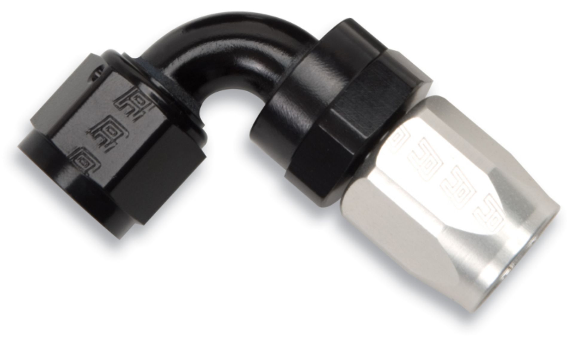 Picture of Russell Performance -12 AN Black/Silver 90 Degree Full Flow Swivel Hose End