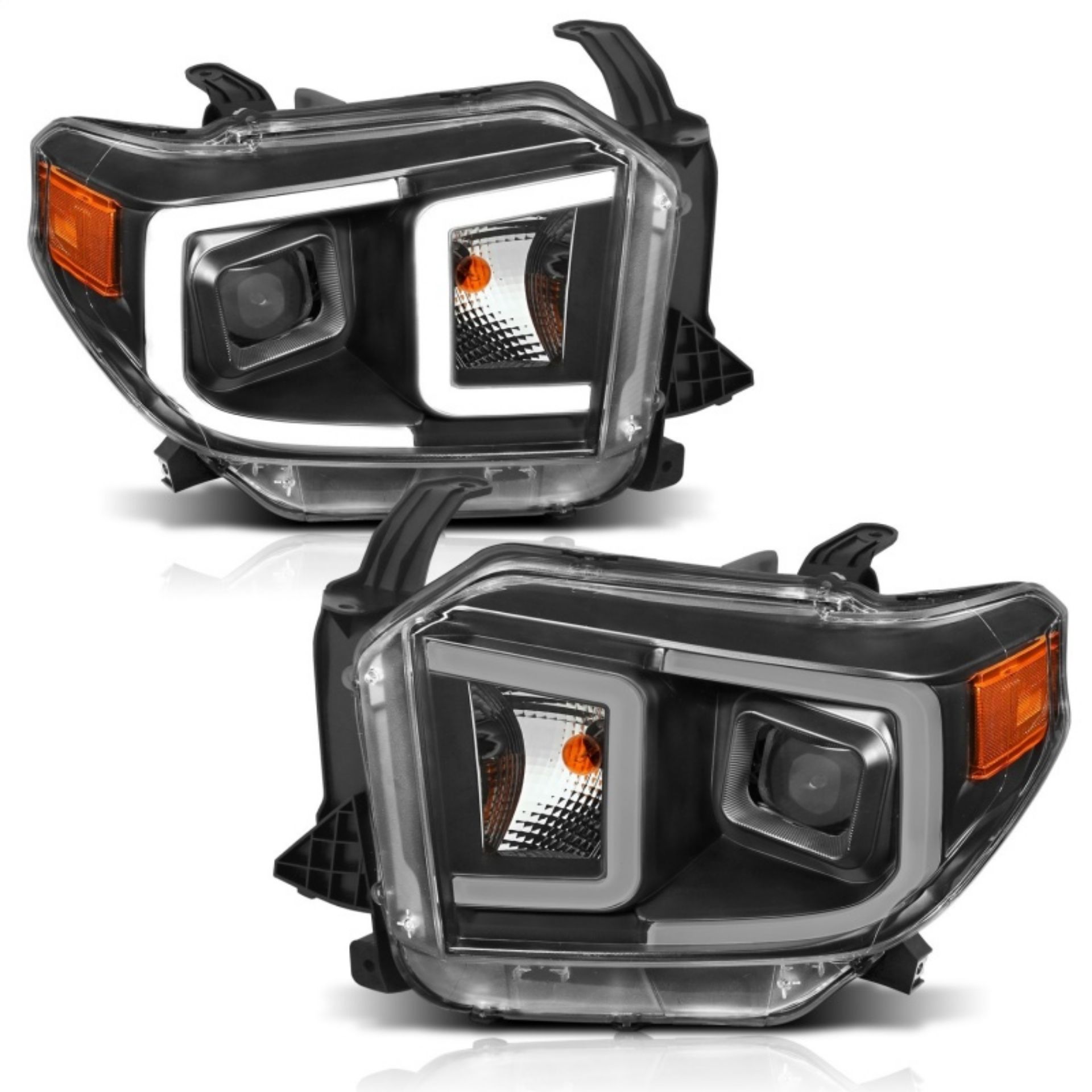 Picture of ANZO 14-17 Toyota Tundra Plank Style Projector Headlights Black w- Amber
