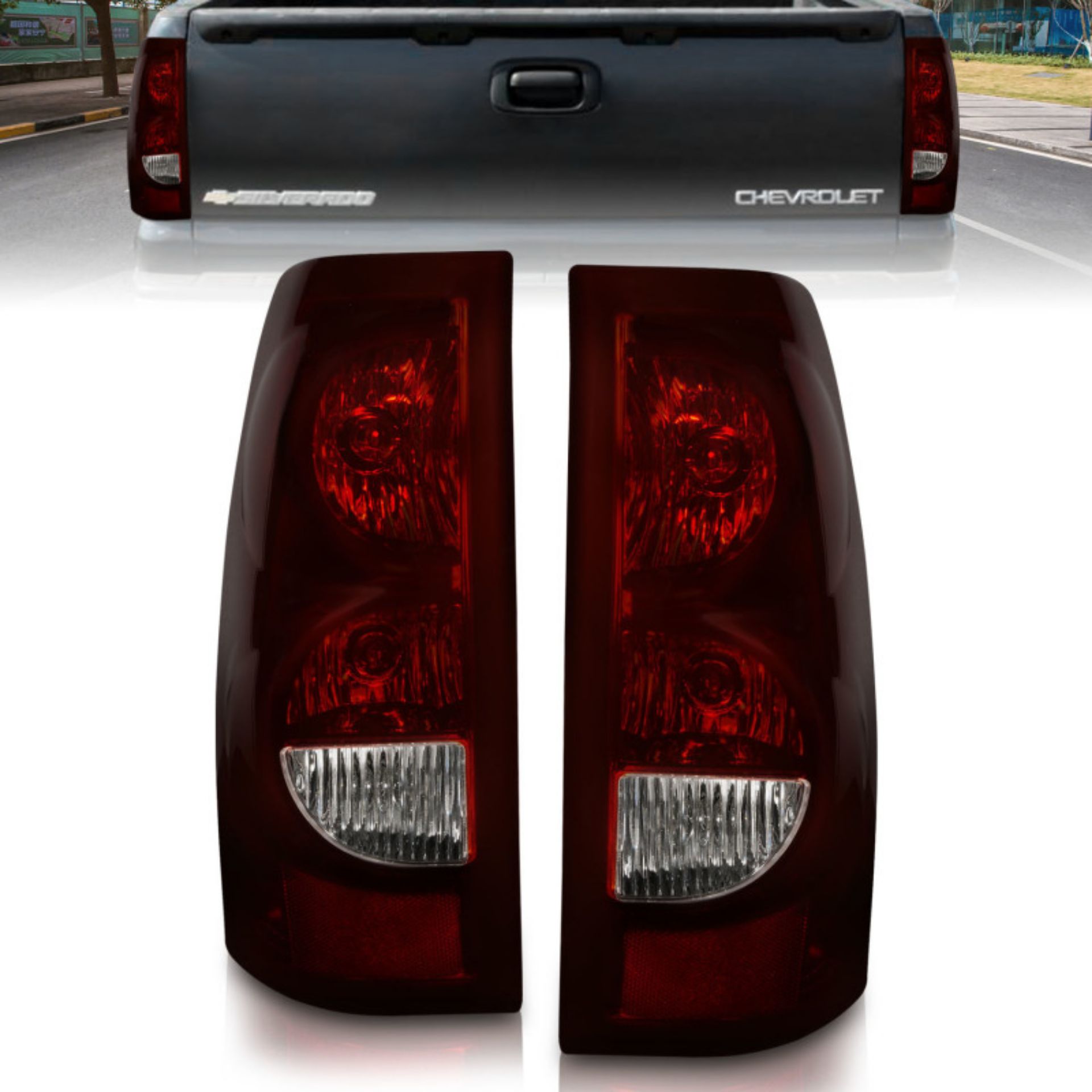 Picture of ANZO 2003-2006 Chevrolet Silverado 1500 Taillights Taillights Dark Red-Clear Lens OE Style Pair