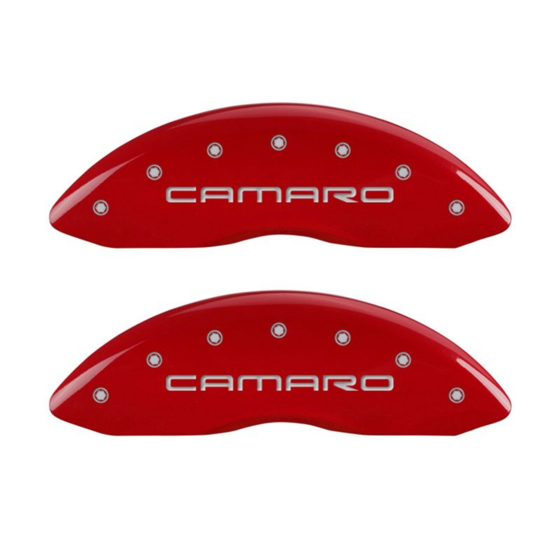 Picture of MGP 4 Caliper Covers Engraved Front Gen 4-Camaro Engraved Rear Gen 4-SS Red finish silver ch