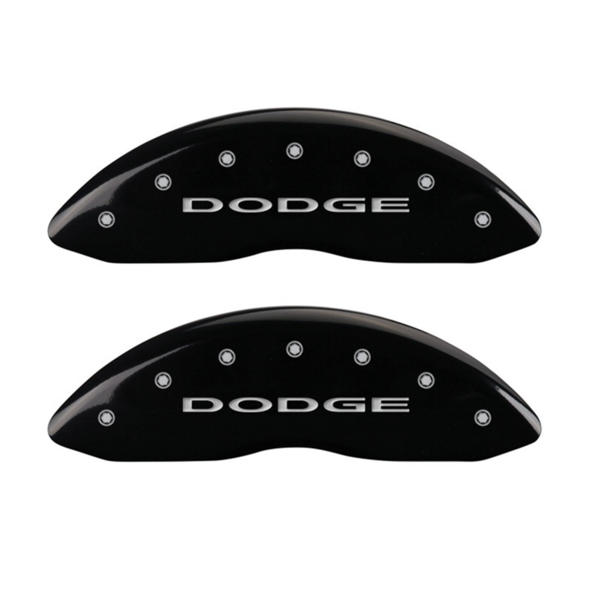 Picture of MGP Front set 2 Caliper Covers Engraved Front With out stripes-Dodge Black finish silver ch
