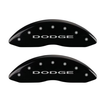 Picture of MGP Front set 2 Caliper Covers Engraved Front With out stripes-Dodge Black finish silver ch