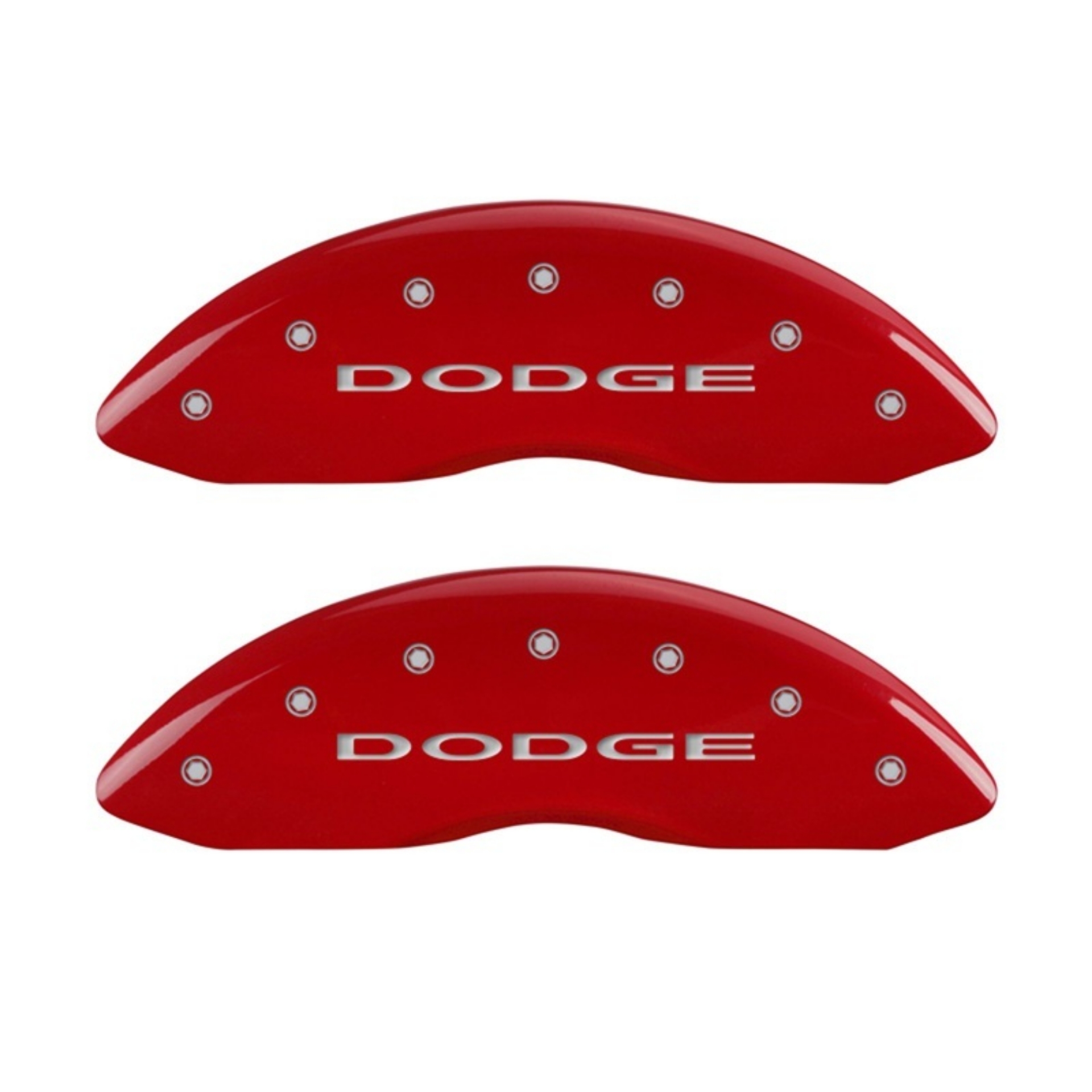 Picture of MGP Front set 2 Caliper Covers Engraved Front With out stripes-Dodge Red finish silver ch