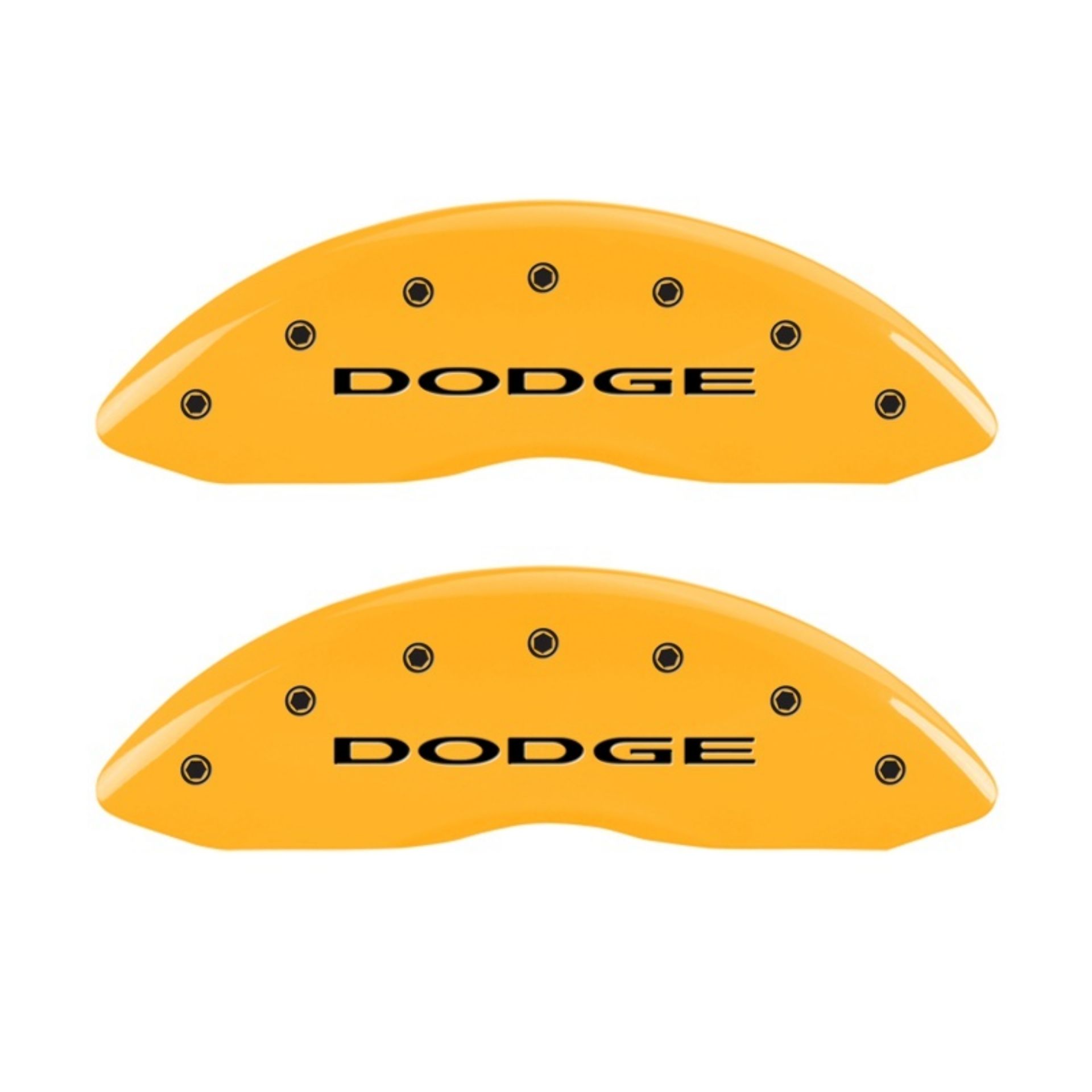 Picture of MGP Front set 2 Caliper Covers Engraved Front With out stripes-Dodge Yellow finish black ch