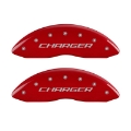 Picture of MGP 4 Caliper Covers Engraved Front & Rear Block-Charger Red finish silver ch