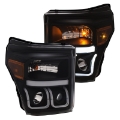 Picture of ANZO 11-16 Ford F-150 Super Duty Projector Headlights w/ U-Bar Switchback Black w/ Amber