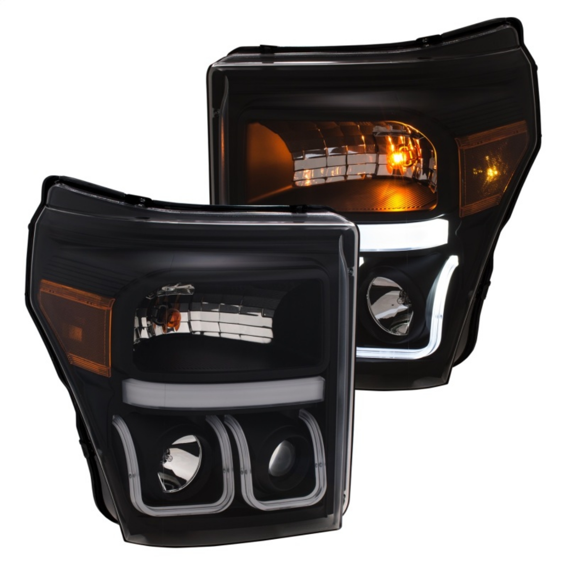 Picture of ANZO 11-16 Ford F-150 Super Duty Projector Headlights w/ U-Bar Switchback Black w/ Amber