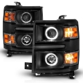 Picture of ANZO 14-15 Chevrolet Silverado 1500 Projector Headlights w Halo Black Housing w Black Trim