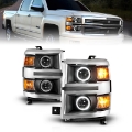 Picture of ANZO 14-15 Chevrolet Silverado 1500 Projector Headlights w- Halo Black Housing w- Chrome Trim