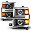 Picture of ANZO 14-15 Chevrolet Silverado 1500 Projector Headlights w- Halo Black Housing w- Chrome Trim