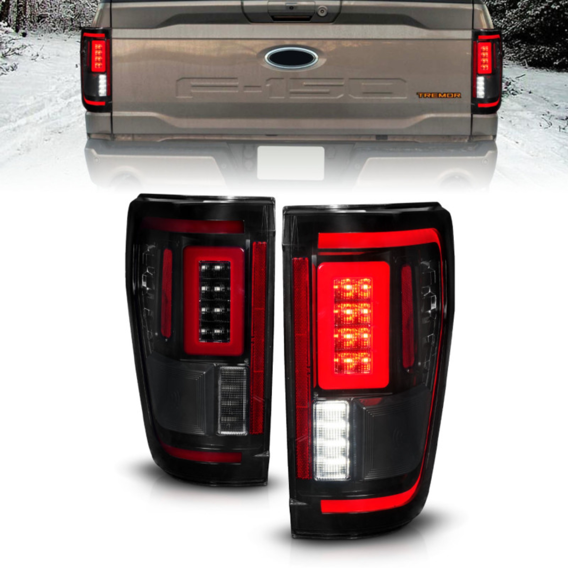 Picture of ANZO 21-23 Ford F-150 LED Taillights Seq- Signal w-BLIS Cover - Black Smoke