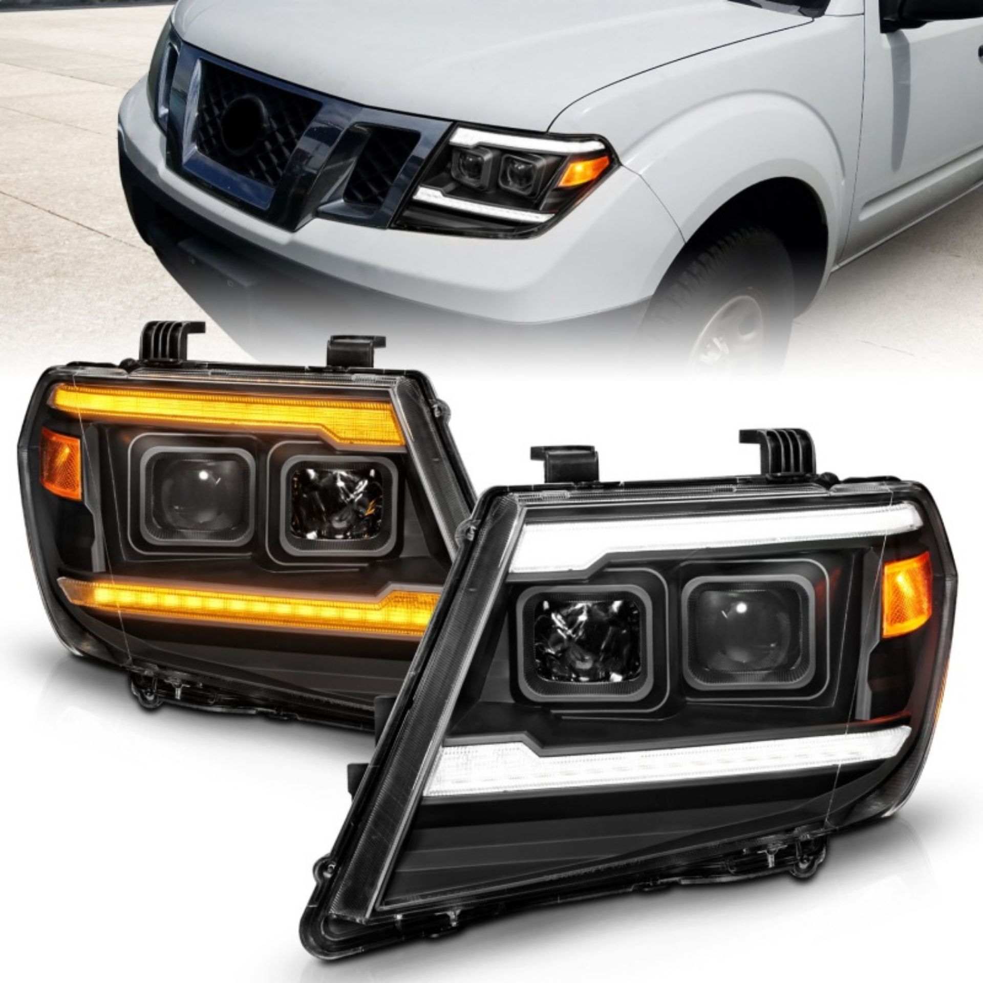 Picture of ANZO 09-20 Nissan Frontier Black Projector Plank Style DRL w- Switchback & Sequential LED DRL