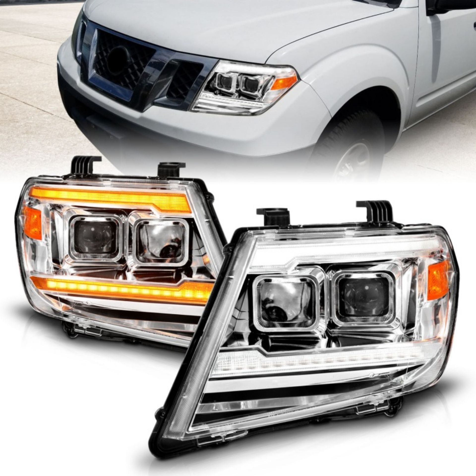 Picture of ANZO 09-20 Nissan Frontier Chrome Projector Plank Style DRL w- Switchback & Sequential LED DRL