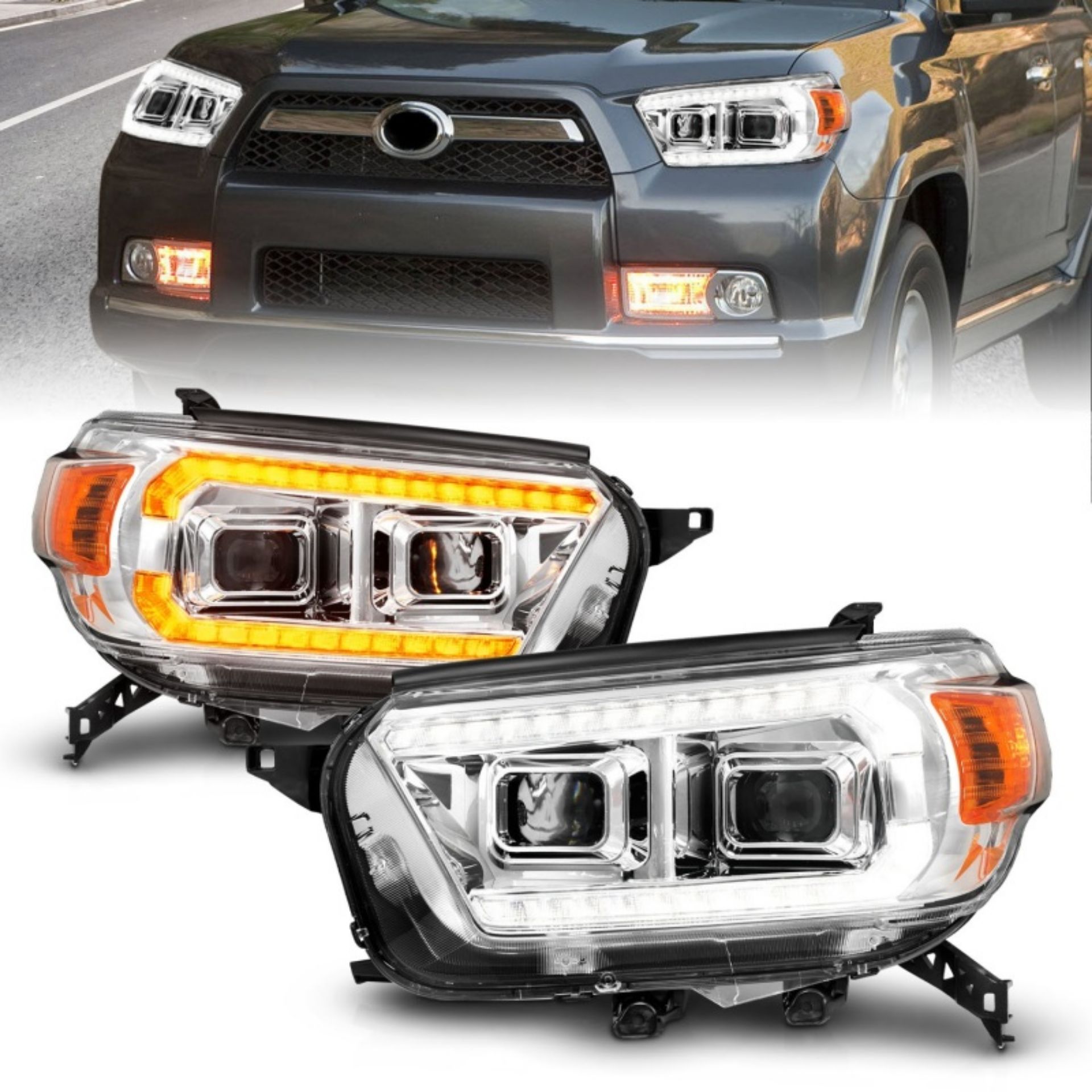 Picture of ANZO 10-13 Toyota 4Runner Projector Headlights - Chrome