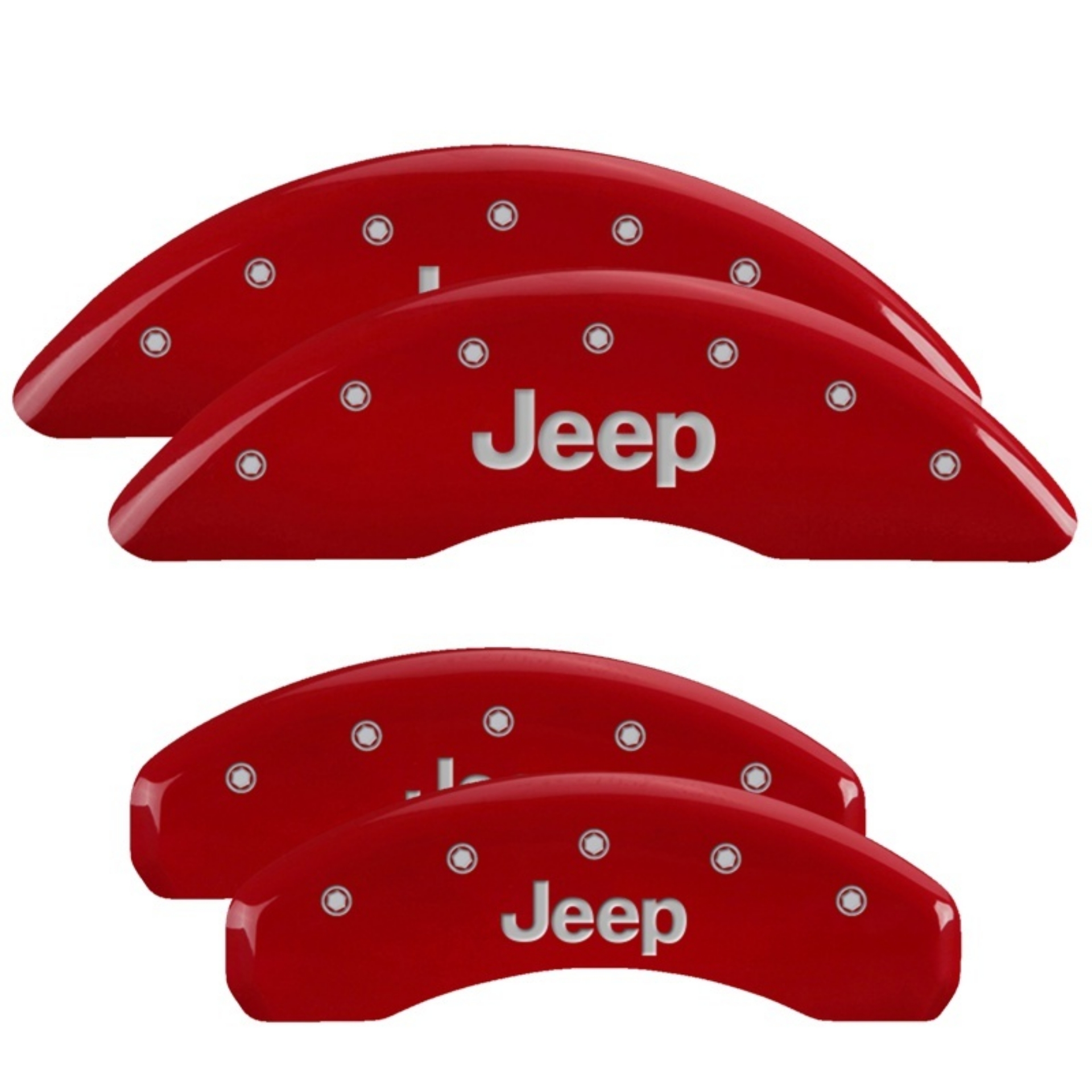 Picture of MGP 4 Caliper Covers Engraved Front Rear JEEP Logo Engraved Red Finish Silver Characters