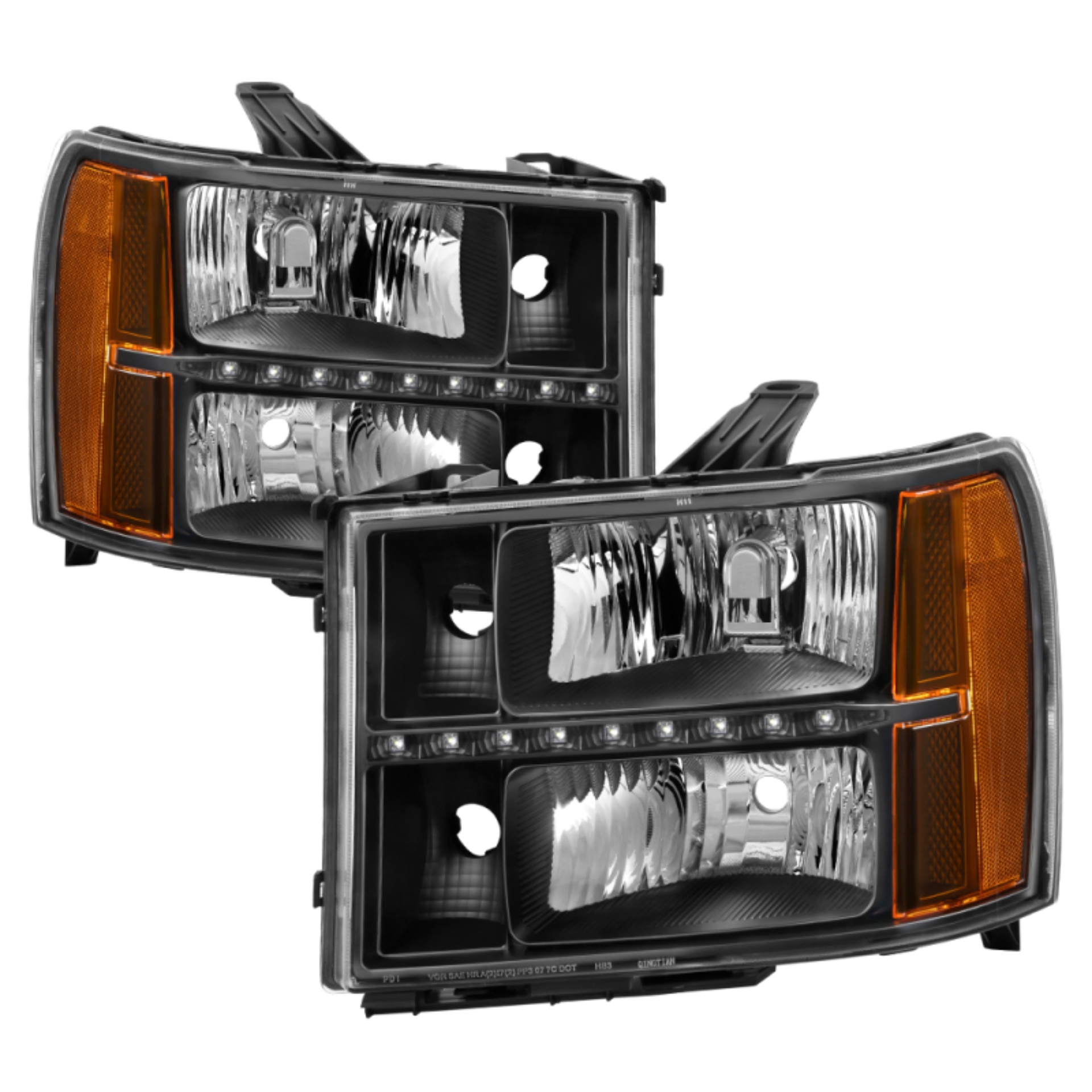Picture of xTune GMC Sierra 07-13 Headlights with Daytime LED Running Light - Black HD-JH-GSIE07-LED-BK