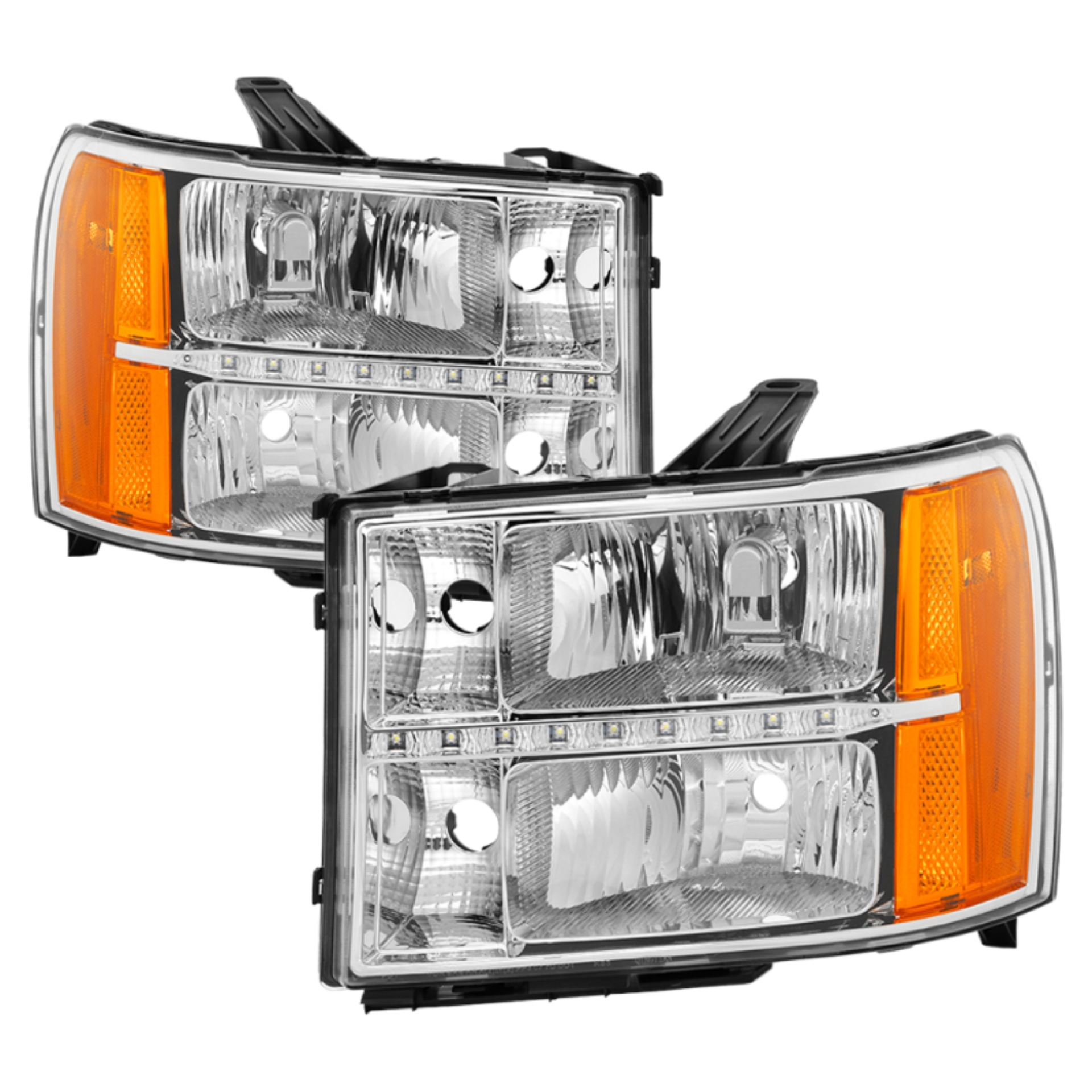 Picture of xTune GMC Sierra 07-13 Headlights with Daytime LED Running Light - Chrome HD-JH-GSIE07-LED-C