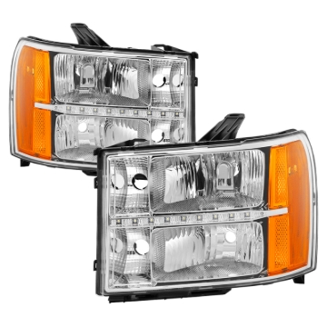 Picture of xTune GMC Sierra 07-13 Headlights with Daytime LED Running Light - Chrome HD-JH-GSIE07-LED-C