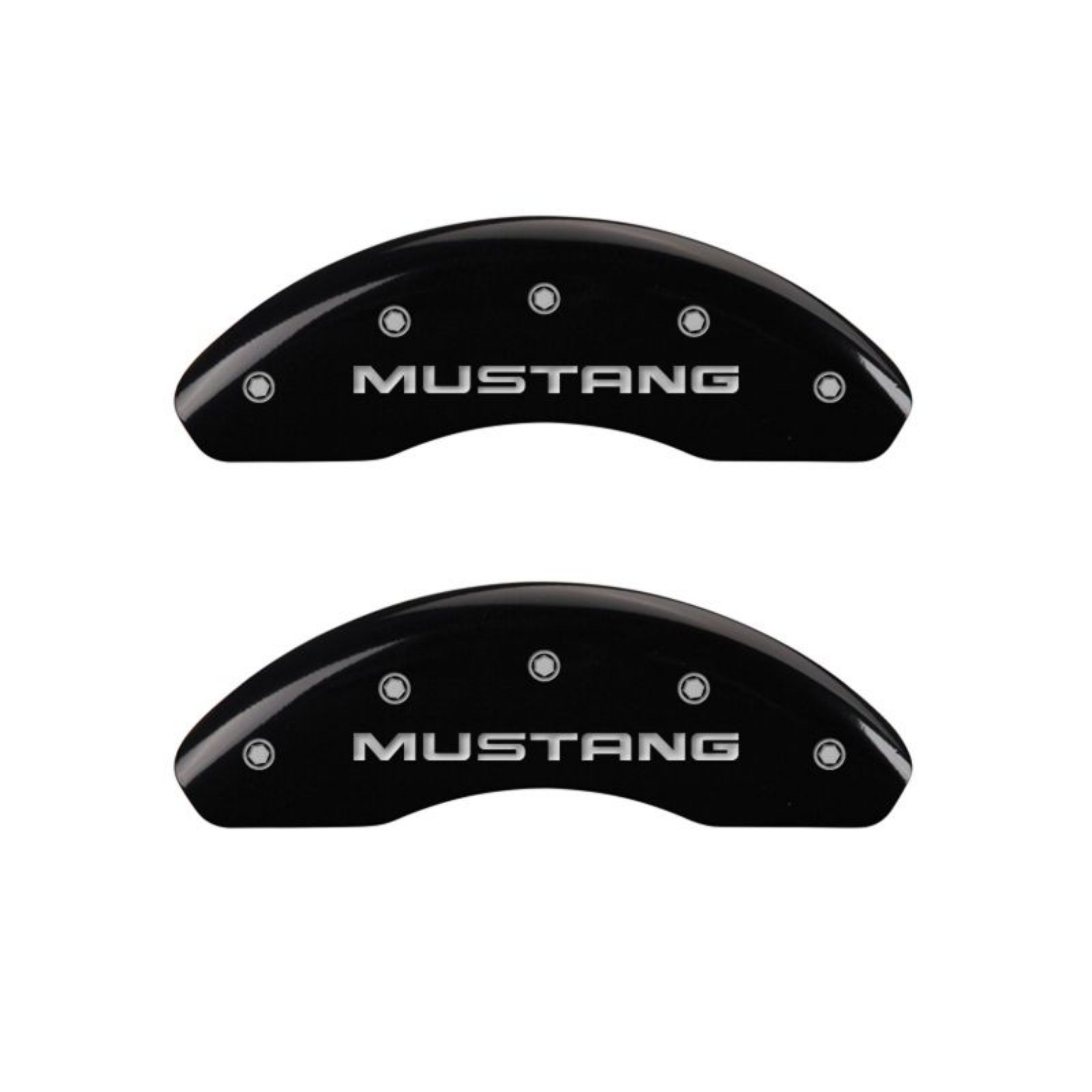 Picture of MGP 4 Caliper Covers Engraved Front Mustang Engraved Rear Pony Black finish silver ch