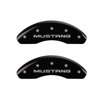 Picture of MGP 4 Caliper Covers Engraved Front Mustang Engraved Rear Pony Black finish silver ch