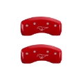 Picture of MGP 4 Caliper Covers Engraved Front Mustang Engraved Rear Pony Red finish silver ch