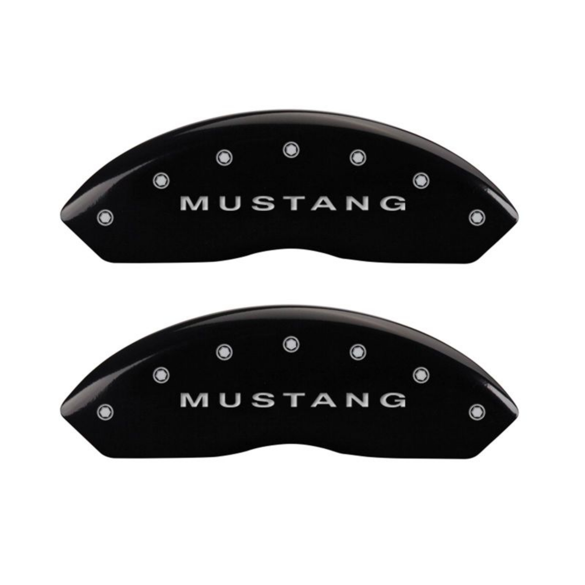 Picture of MGP 4 Caliper Covers Engraved Front Mustang Engraved Rear Bar & Pony Black finish silver ch