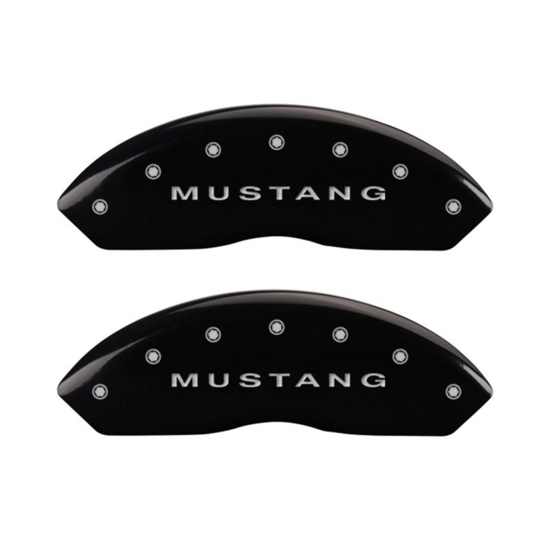 Picture of MGP 4 Caliper Covers Engraved Front Mustang Engraved Rear S197-GT Black finish silver ch