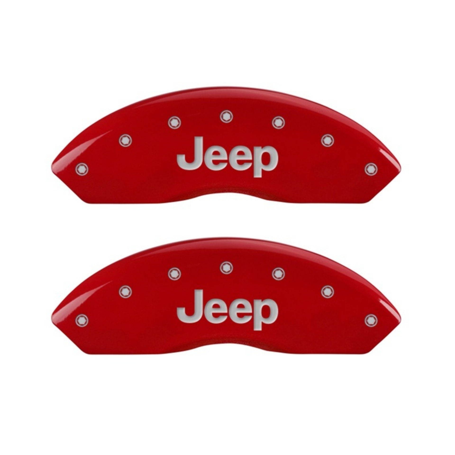 Picture of MGP Front set 2 Caliper Covers Engraved Front JEEP Red finish silver ch
