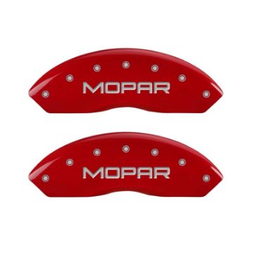 Picture of MGP Front set 2 Caliper Covers Engraved Front MOPAR Red finish silver ch
