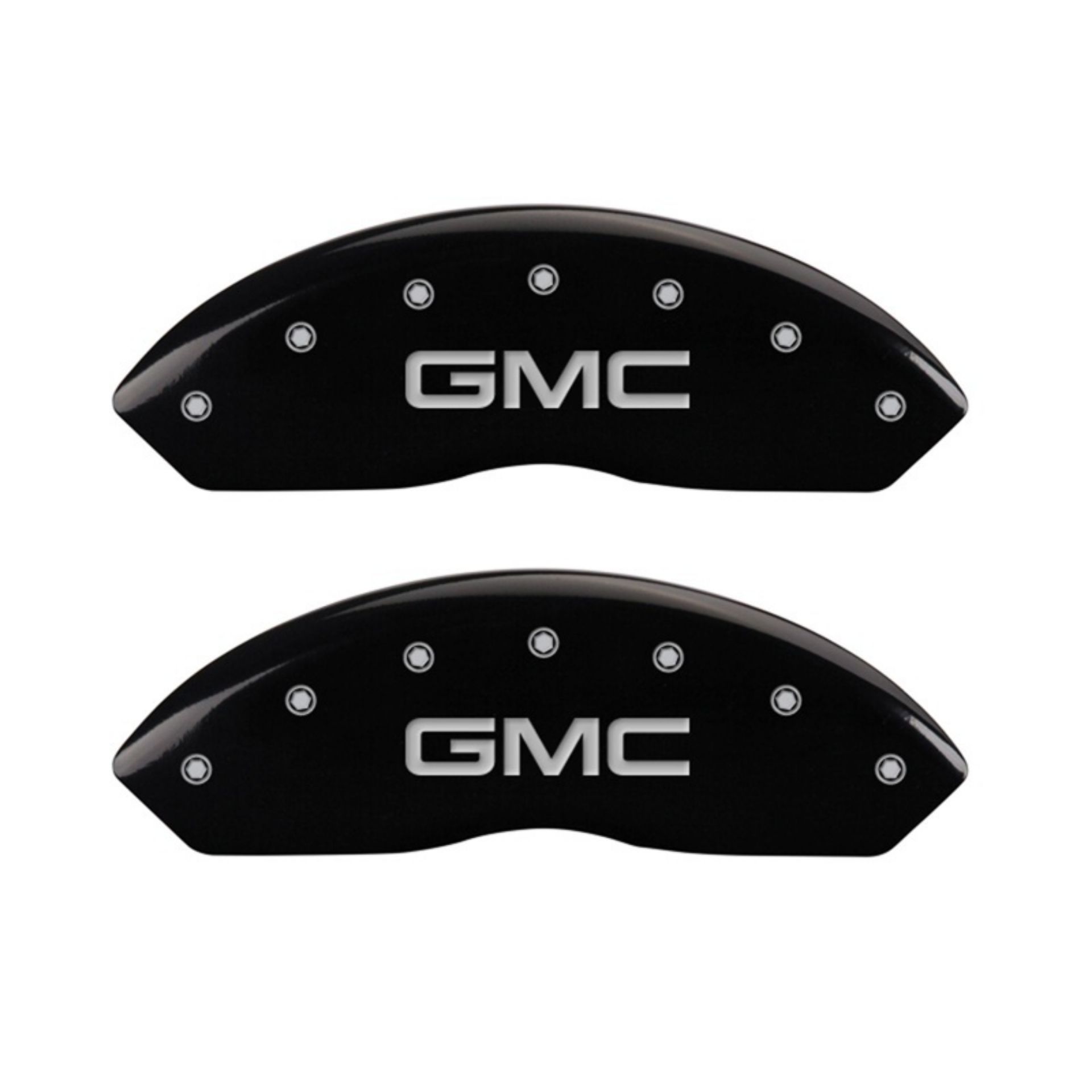Picture of MGP Front set 2 Caliper Covers Engraved Front GMC Black finish silver ch