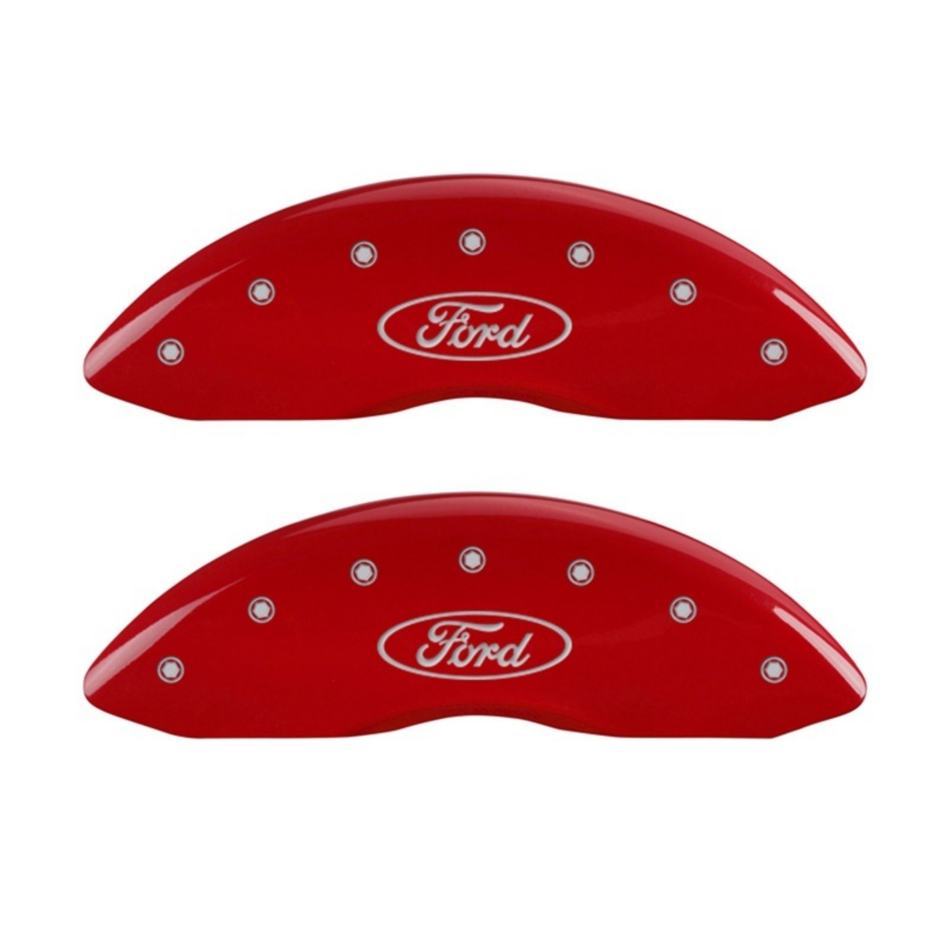 Picture of MGP Front set 2 Caliper Covers Engraved Front Oval logo-Ford Red finish silver ch