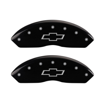 Picture of MGP Front set 2 Caliper Covers Engraved Front Bowtie Black finish silver ch