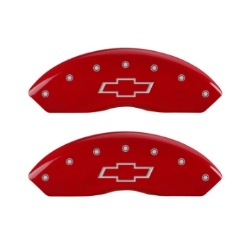 Picture of MGP Front set 2 Caliper Covers Engraved Front Bowtie Red finish silver ch