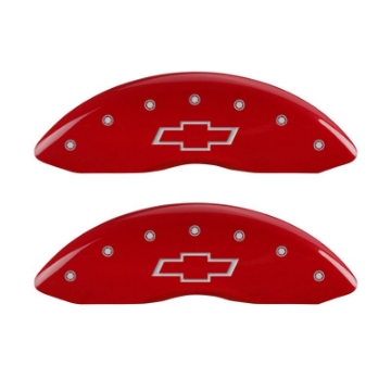 Picture of MGP 4 Caliper Covers Engraved Front & Rear Bowtie Red finish silver ch