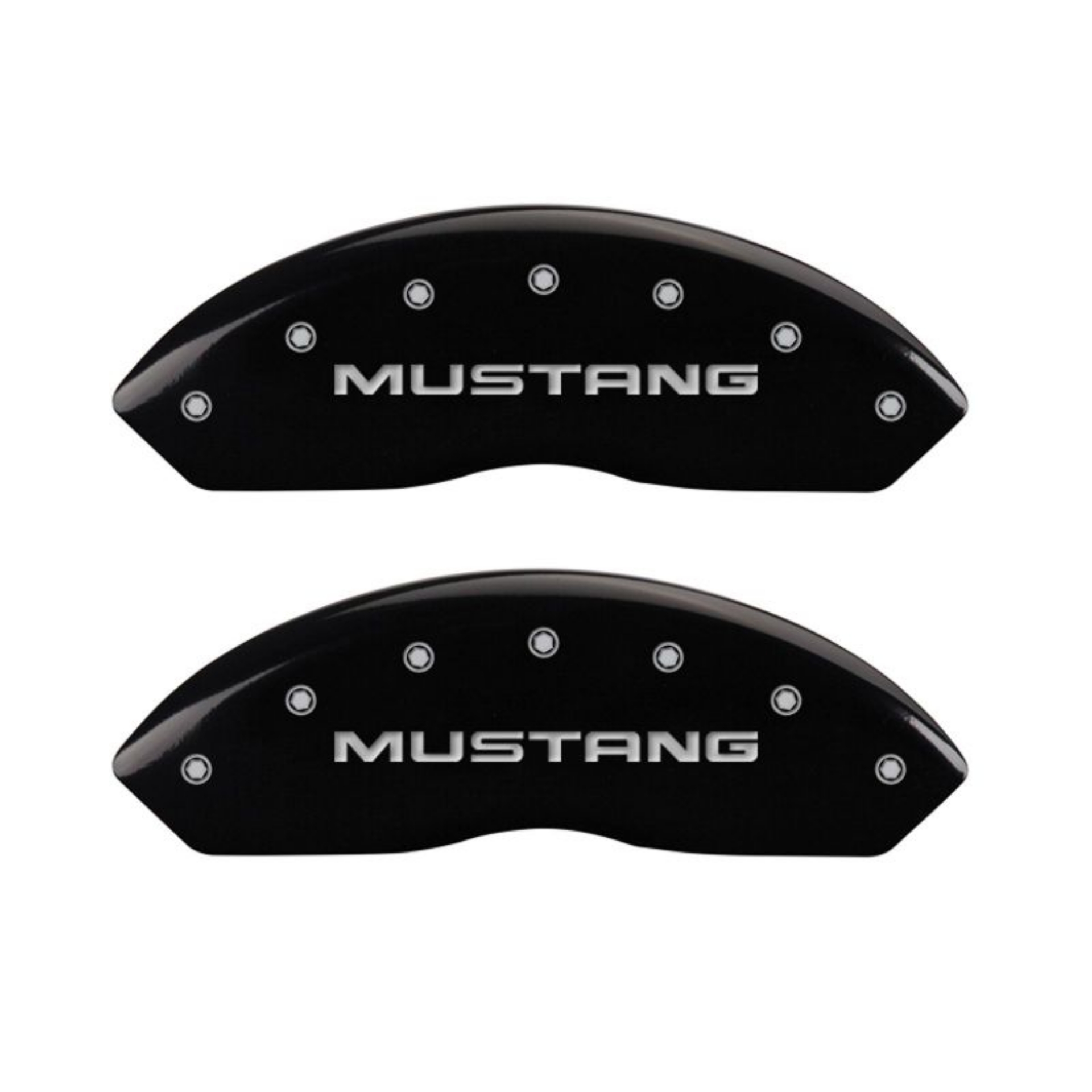 Picture of MGP 4 Caliper Covers Engraved Front Mustang Engraved Rear SN95-GT Black finish silver ch