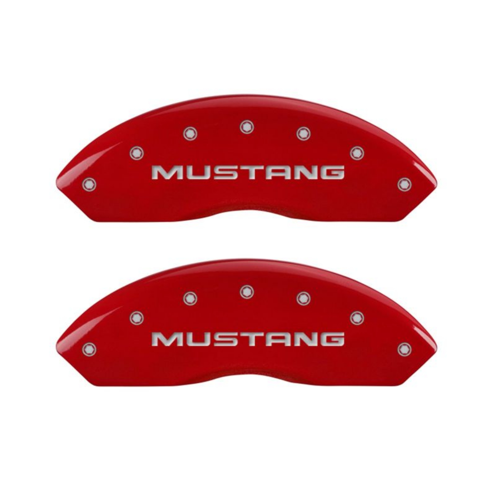 Picture of MGP 4 Caliper Covers Engraved Front Mustang Engraved Rear SN95-GT Red finish silver ch