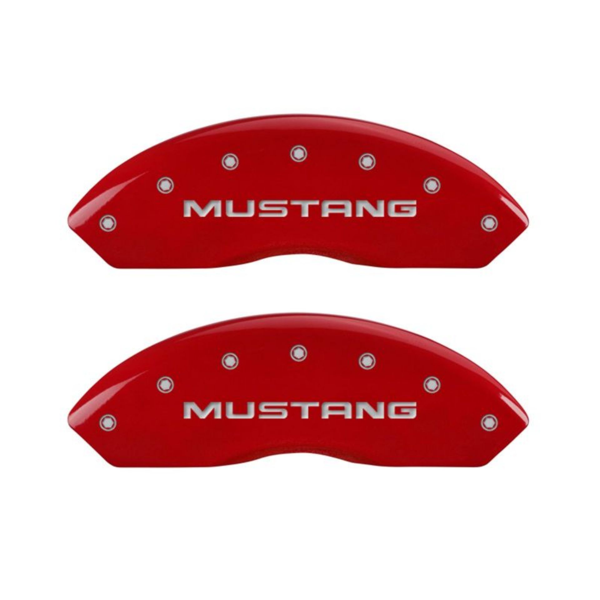 Picture of MGP 4 Caliper Covers Engraved Front Mustang Engraved Rear Pony Red finish silver ch