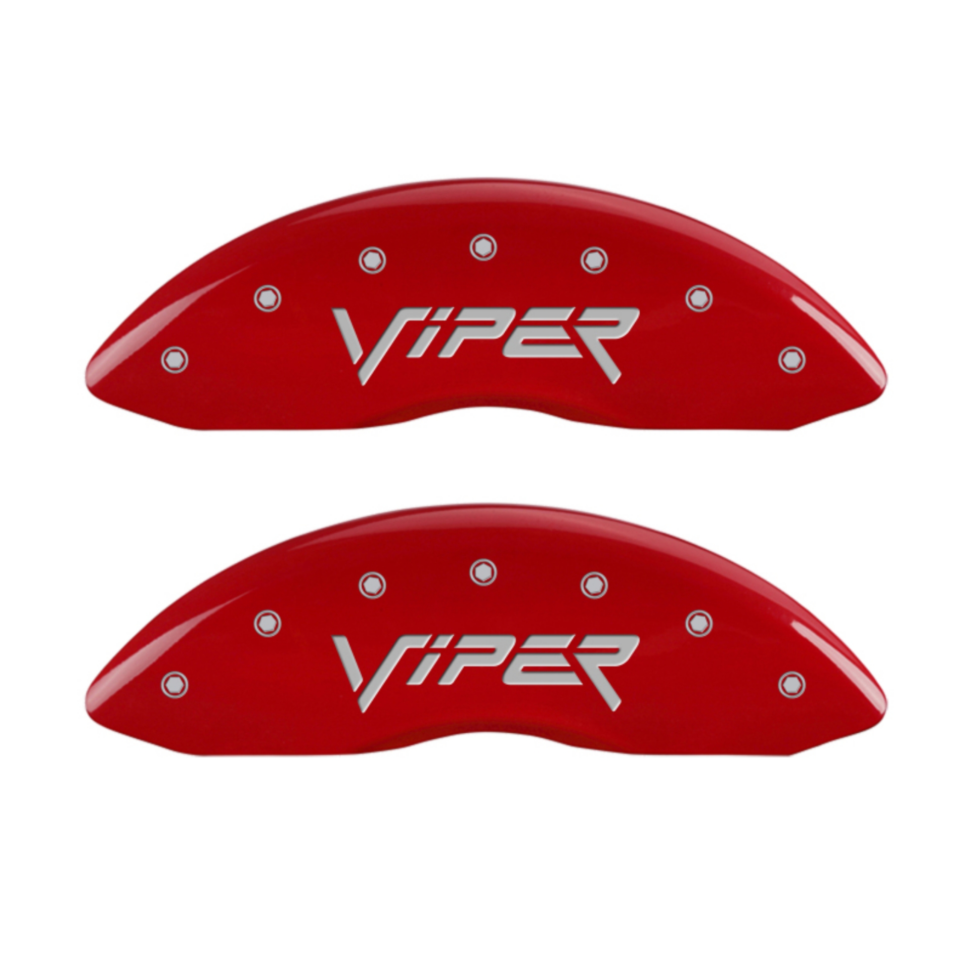 Picture of MGP 4 Caliper Covers Engraved Front Gen 2-Viper Engraved Rear Gen 2-Snake Red finish silver ch