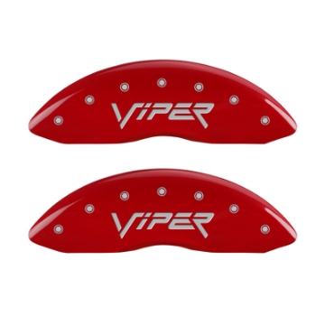 Picture of MGP 4 Caliper Covers Engraved Front Gen 2-Viper Engraved Rear Gen 2-Snake Red finish silver ch