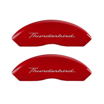 Picture of MGP 4 Caliper Covers Engrvd Front No bolts-Tbird Engrvd Rear-Tbird Emblem Red fnsh slvr ch