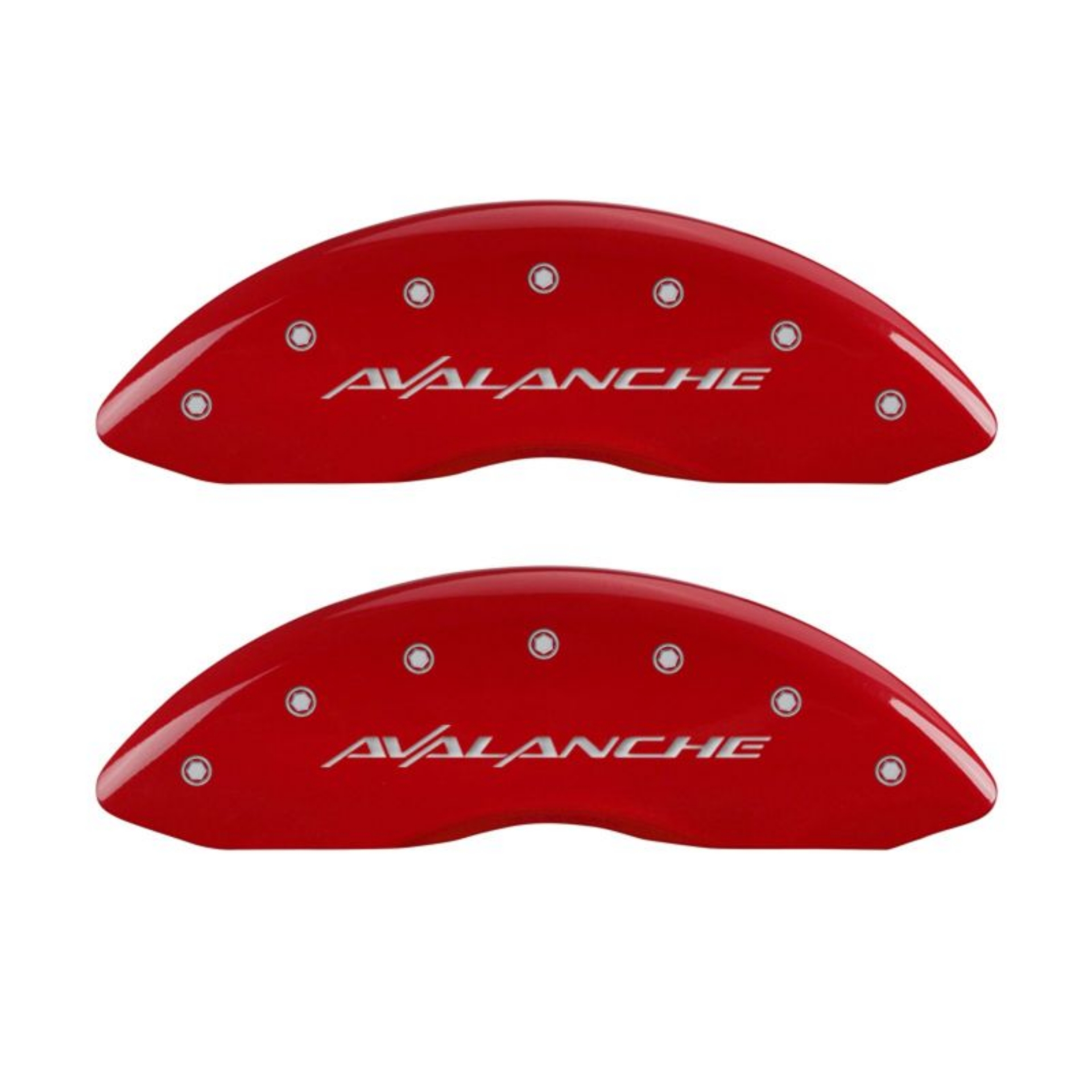 Picture of MGP 4 Caliper Covers Engraved Front & Rear Avalanche Red finish silver ch