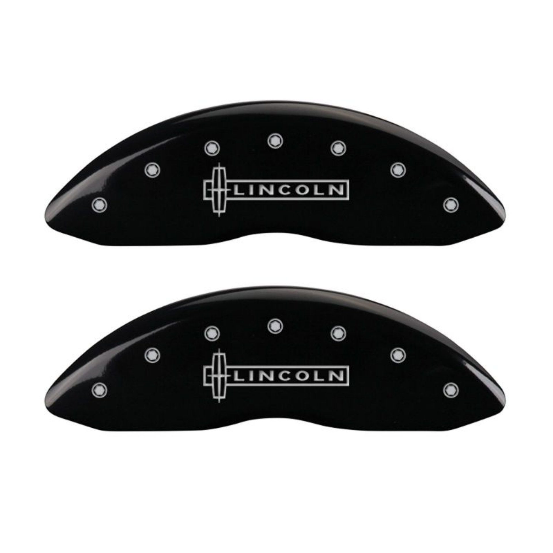 Picture of MGP 4 Caliper Covers Engraved Front Lincoln Engraved Rear Star logo Black finish silver ch