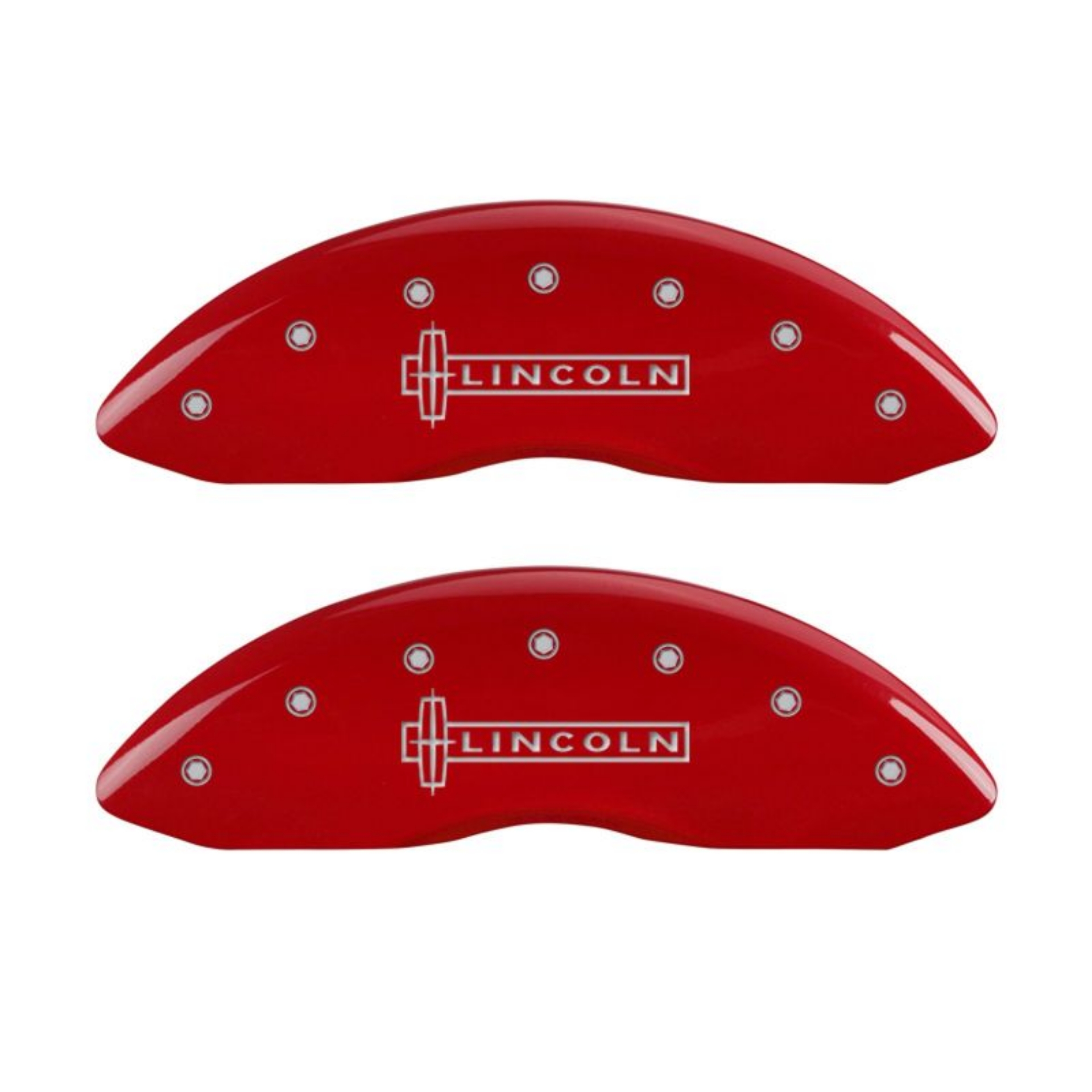 Picture of MGP 4 Caliper Covers Engraved Front Lincoln Engraved Rear Star logo Red finish silver ch