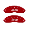Picture of MGP 4 Caliper Covers Engraved Front JEEP Engraved Rear JEEP Grill logo Red finish silver ch