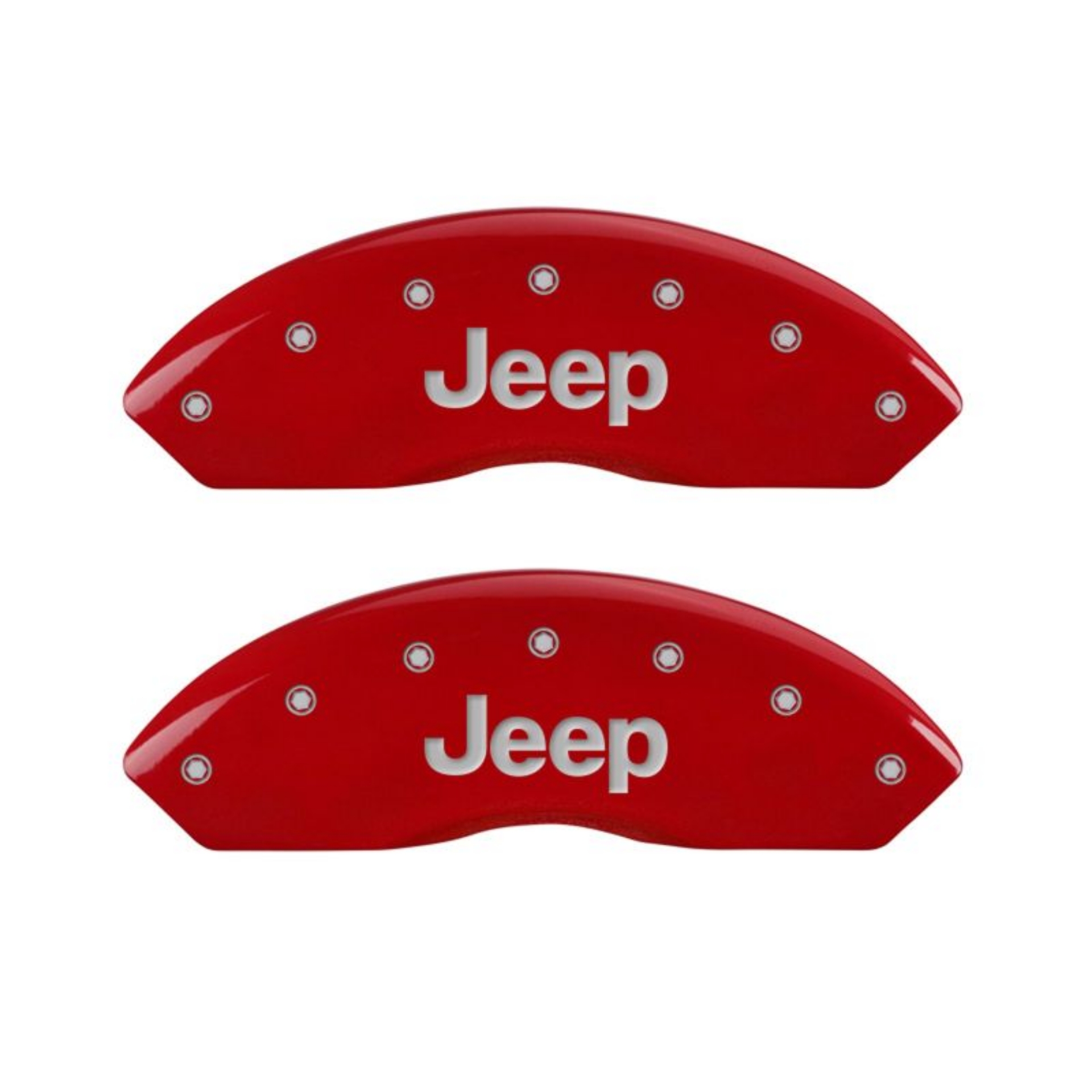 Picture of MGP 4 Caliper Covers Engraved Front JEEP Engraved Rear JEEP Grill logo Red finish silver ch