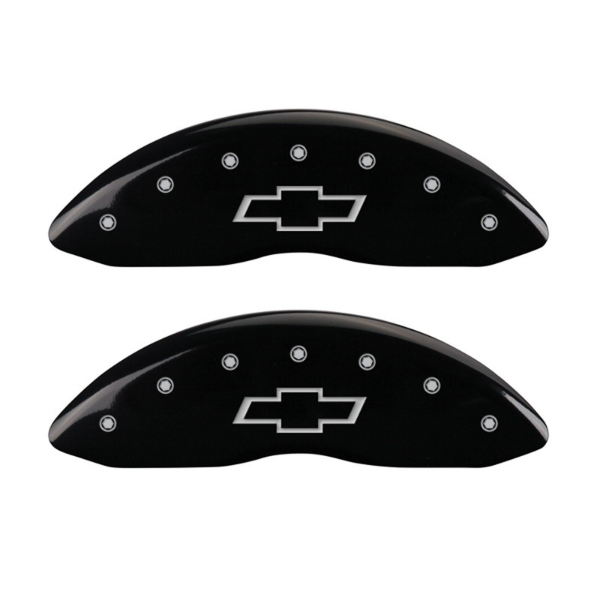 Picture of MGP Front set 2 Caliper Covers Engraved Front Bowtie Black finish silver ch