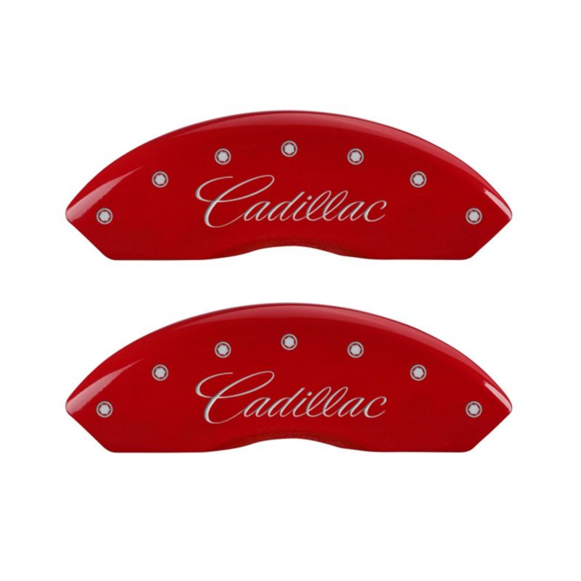 Picture of MGP 4 Caliper Covers Engraved Front Cursive-Cadillac Engraved Rear XLR Red finish silver ch