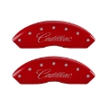 Picture of MGP 4 Caliper Covers Engraved Front Cursive-Cadillac Engraved Rear SRX Red finish silver ch